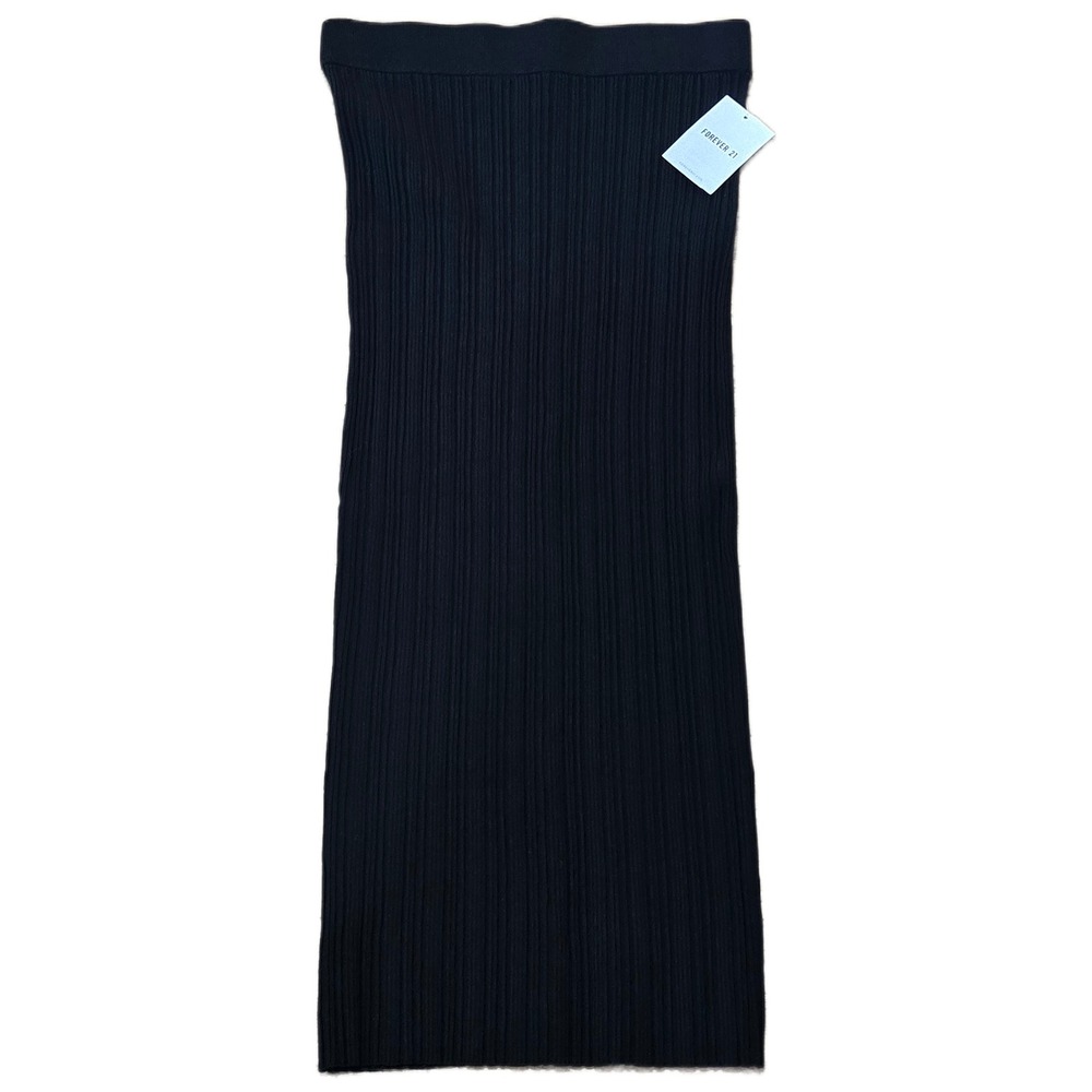 Barneys New York Forever‎ 21 Black Ribbed Knit Midi Skirt Womens Size Medium NWT